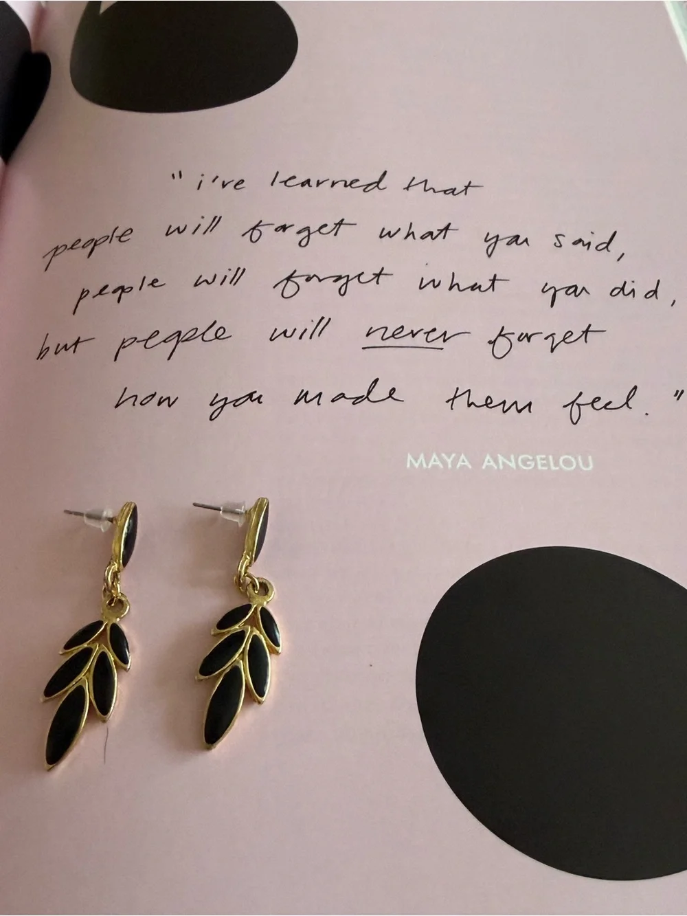 Vintage Gold Black Leaf Enamel Drop Earrings - Women Jewelry